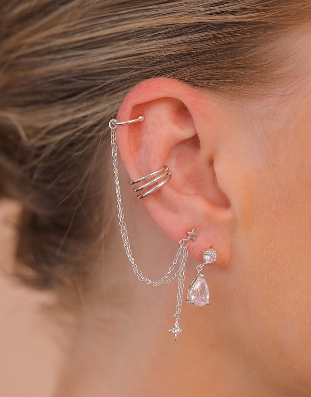 Elli Jewelry - Star Crystal Chain Stud Earrings in 925 Silver