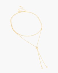 Lovisa - Gold Plated Cubic Zirconia Cup Chain & Snake Chain Y-Layered Necklace