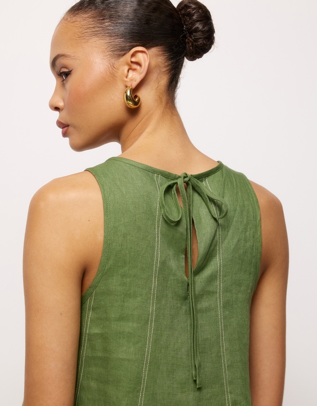 AERE - Contrast Stitch Linen Top