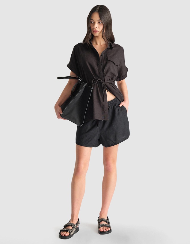 Decjuba - D-Luxe Linen Blend Curved Shorts