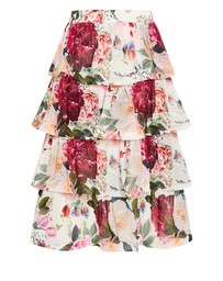 City Chic - Plus size Bianka Botanical Print Tiered Skirt - creme