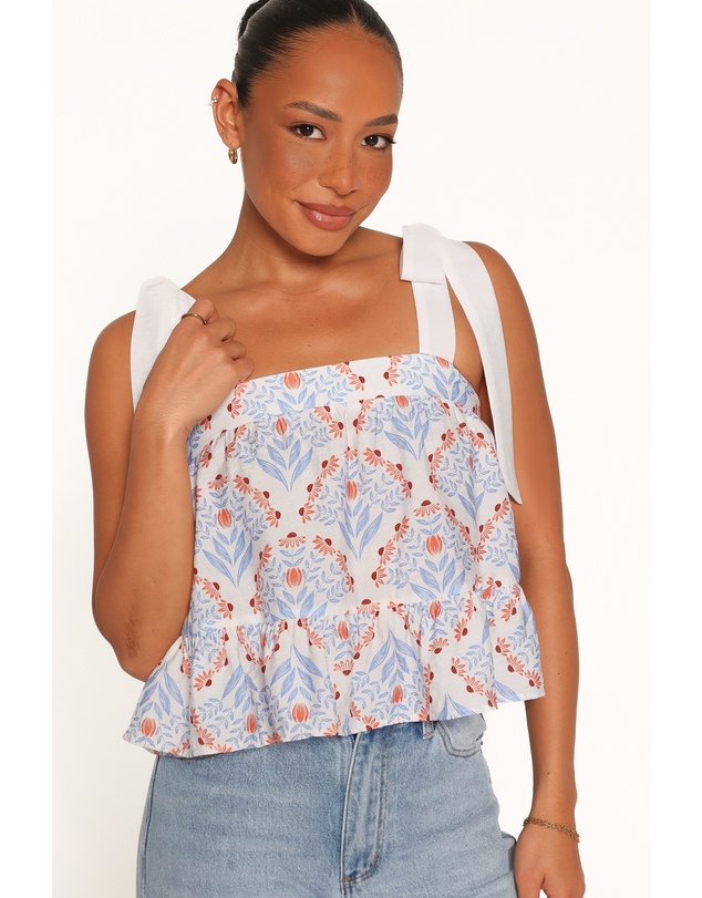 Petal & Pup - Aver Flounce Top - White Blue