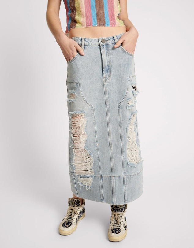 ONE TEASPOON - Fleetwood Cassidy Mid Waist Long Denim Column Skirt