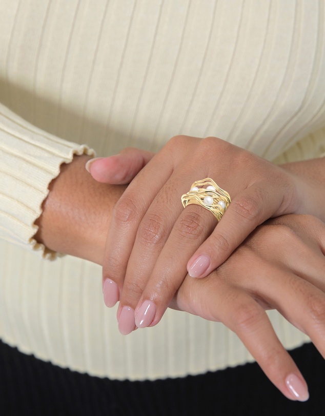 Elli Jewelry - Ring with Cultured Freshwater Pearls 925 Sterling Silver Gold Plated