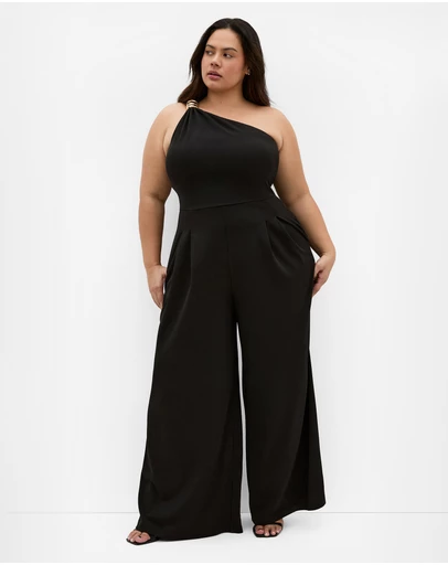 City Chic - Plus size Amber One Shoulder Jumpsuit - black