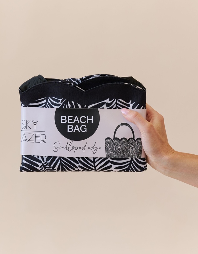 Sky Gazer - Scalloped Edge Beach Bag- Palm Noir