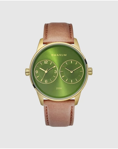 Maxum - Maxum x Taylor Steele - Green Dial, Gold Tone Case & Brown Leather Band