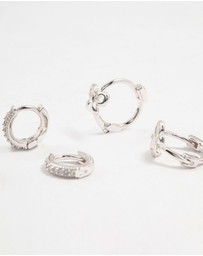 Lovisa - Silver Cubic Zirconia Bow Stud & Hoop Earrings 3-Pack