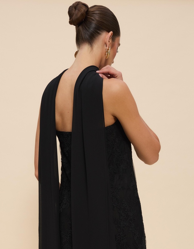 CHANCERY - Sana Strapless Sheer Lace Maxi Dress with Scarf