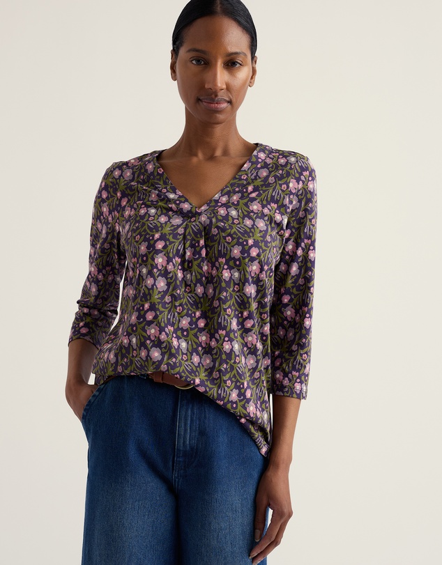Seasalt - Seasalt Cornwall Purple Barnoon 3/4 Sleeve Jersey Top