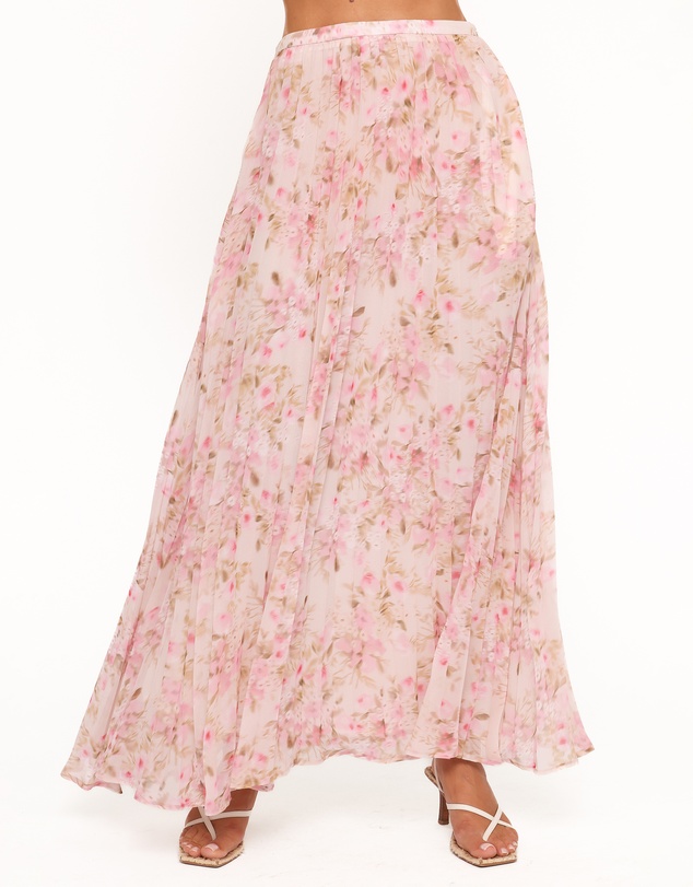 Petal & Pup - Mena Pleated Maxi Skirt - Blurred Pink Floral