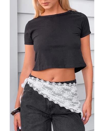 Beginning Boutique - Sybil Black Cropped Boxy Tee