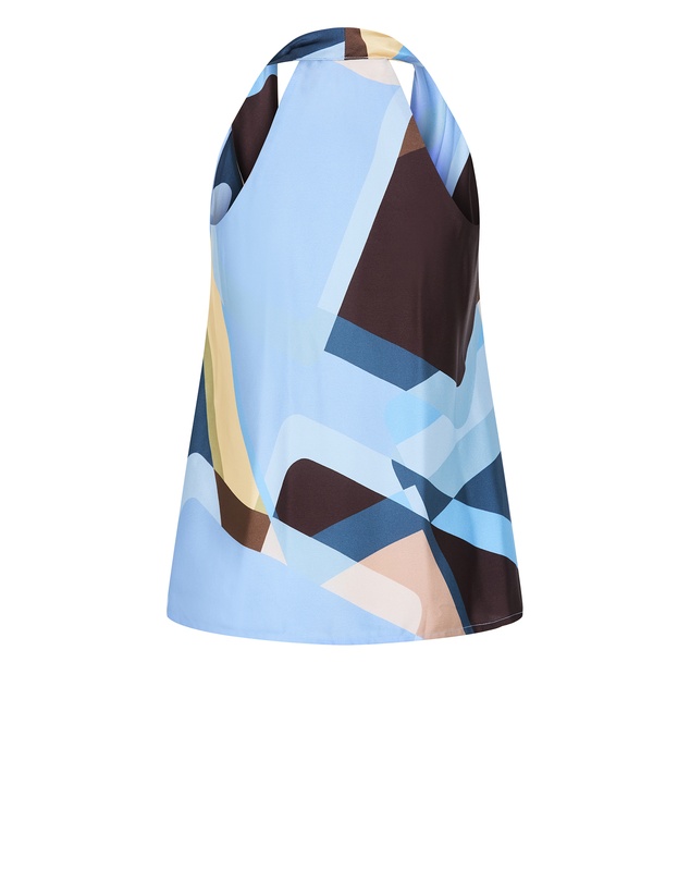 City Chic - Plus size Chloe Abstract Print Cowl Neck Top - blue