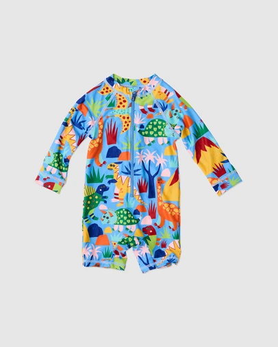 Kip&Co - Dinosaur Roar Baby LS Zip Bathers - Babies