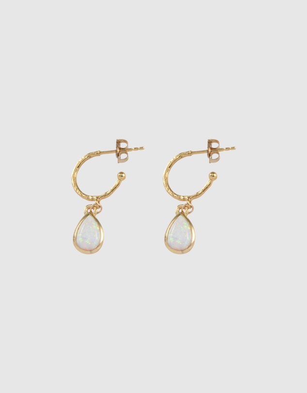Von Treskow - Hammered Hoop Studs (10mm) with Pear Czelline Opal