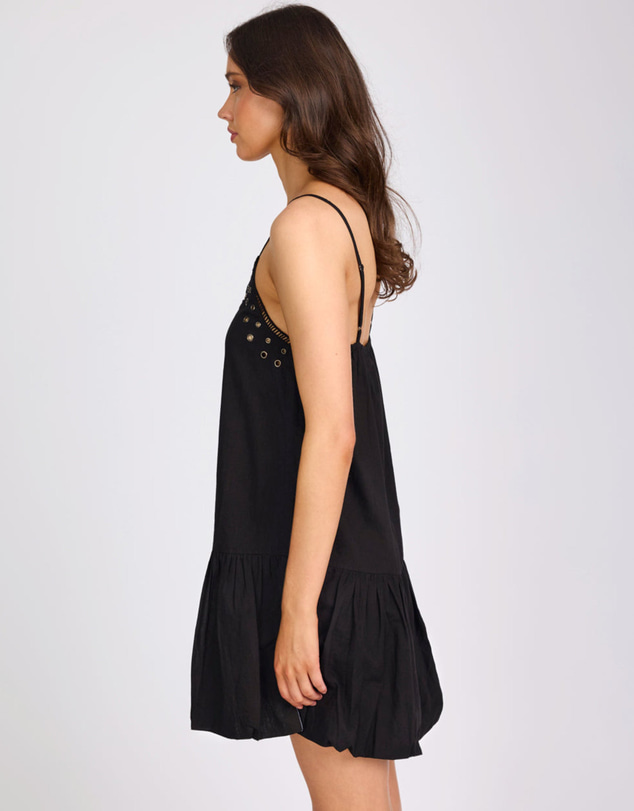 ONE TEASPOON - Eyelet Cotton Bubble Hem Mini Dress - Black