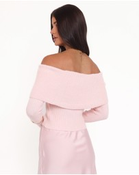 Petal & Pup - Helene Bow Off Shoulder Knit Sweater - Pink