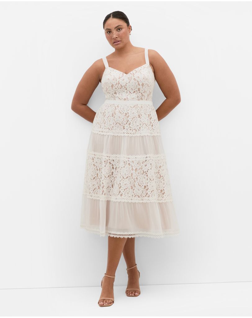 chinese dress ladies The Kiara Dress in White Chantilly Lace 4 / White Chantilly Lace main image 0