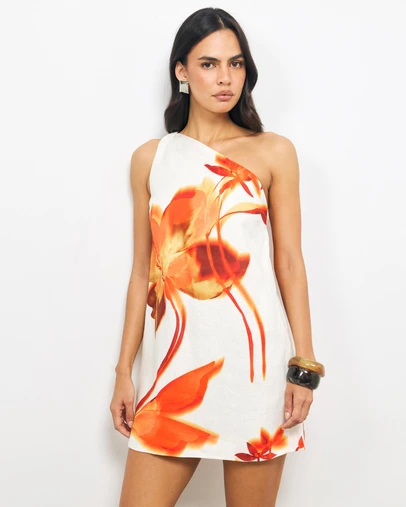 AERE - Ilaria Linen One Shoulder Mini Dress