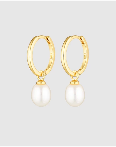HOUSE OF SLANI - Gold Dangle Pearl Hoops