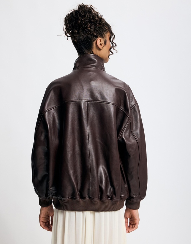 Lover - Byron Oversized 100% Leather Funnel Neck Bomber Jacket