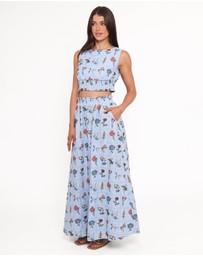Petal & Pup - Kimora Embroidered Maxi Skirt - Blue Floral