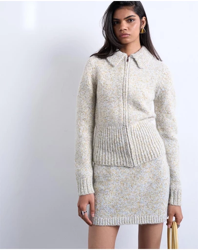 TOPSHOP - Knitted Heavy Twist Yarn Collard Cardigan