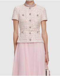 Self Portrait - Pink Sequin Boucle Tailored Midi Dress
