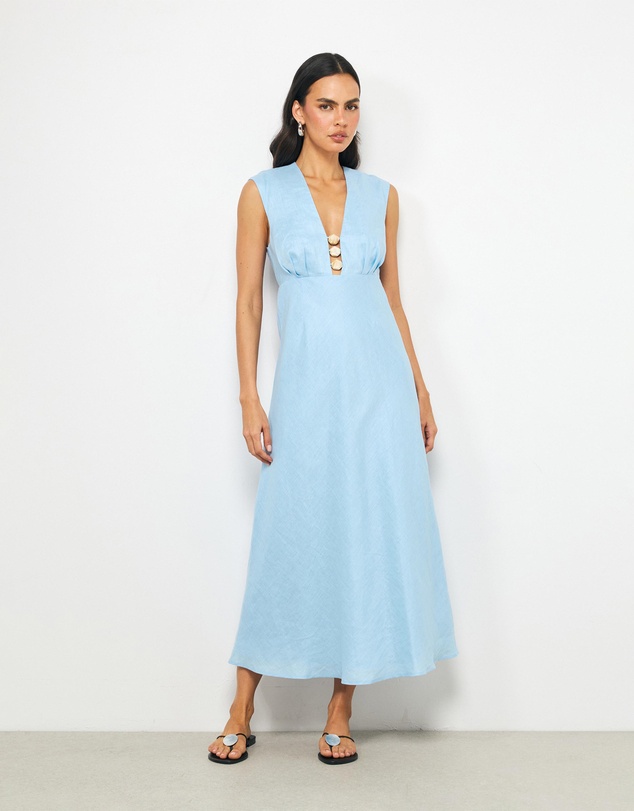 AERE - Orli Bead Detail Linen Midi Dress