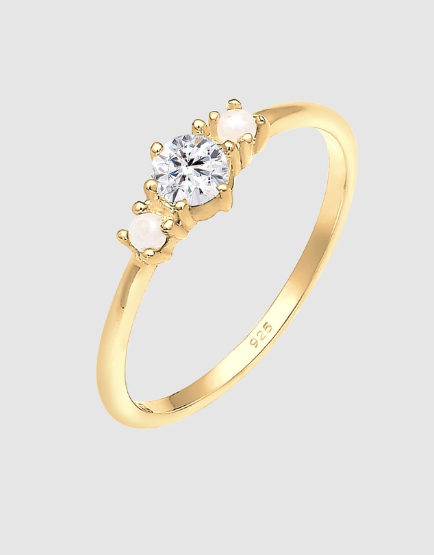 Elli Jewelry - Ring Synthetic Pearls in 925 Sterling Silver Gold Plated
