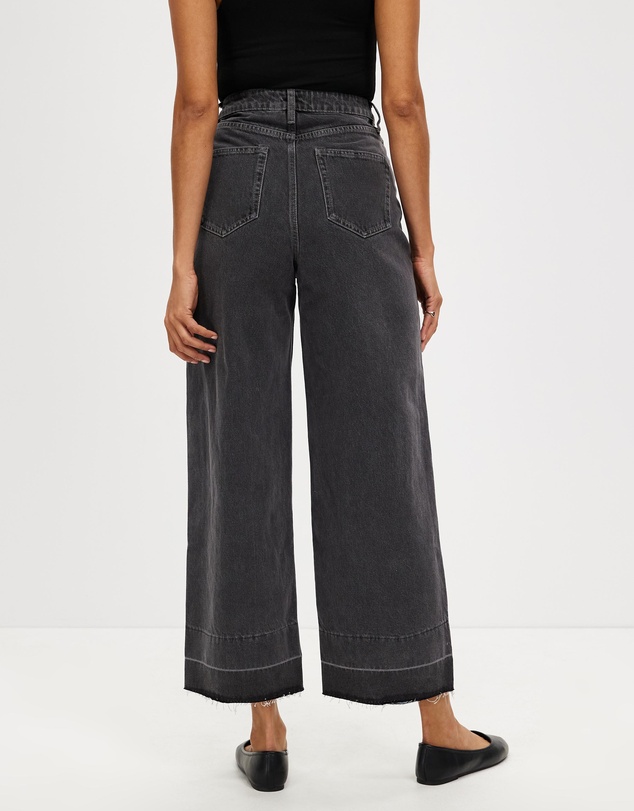 Assembly Label - Distressed Hem Wide Leg Jeans