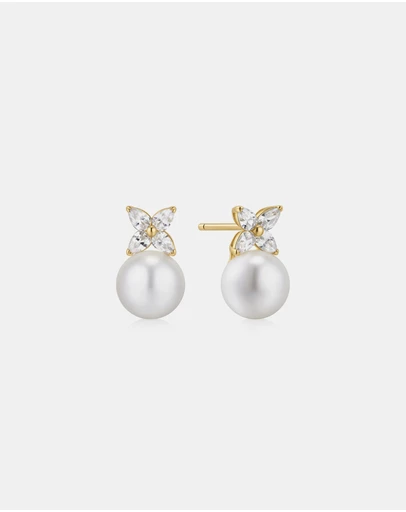 Ania Haie - Gold Shell Pearl & Lucky Clover Stud Earrings