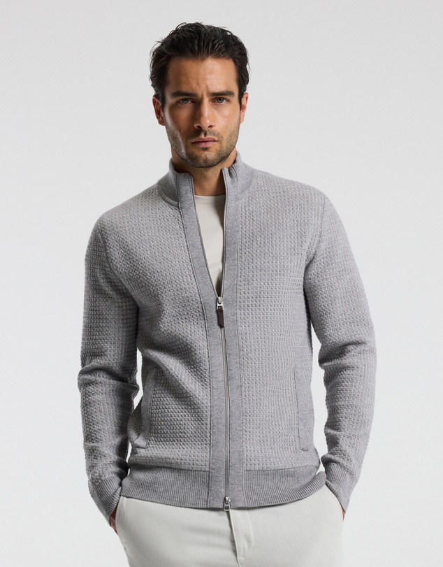 Calibre - Geometric Jacquard Cardigan Grey