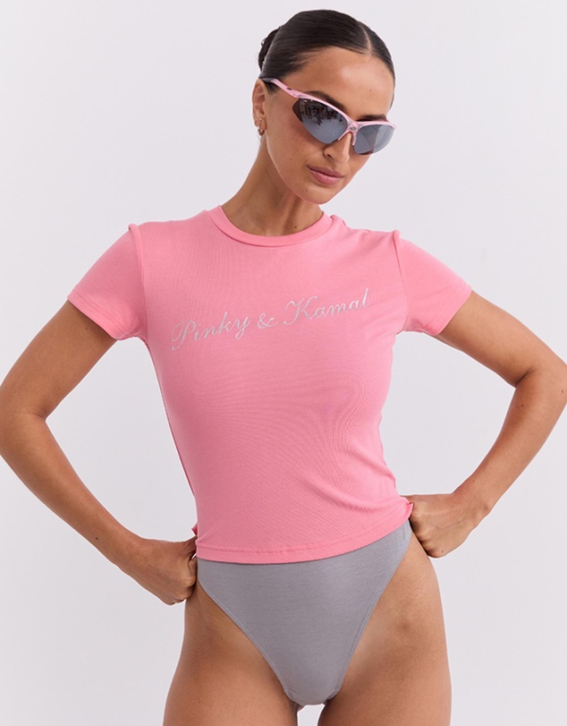 Pinky & Kamal - Powdered Silver Logo Baby Tee