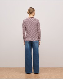 Trenery - Brushed Cotton Stripe Long Sleeve T-shirt in Espresso