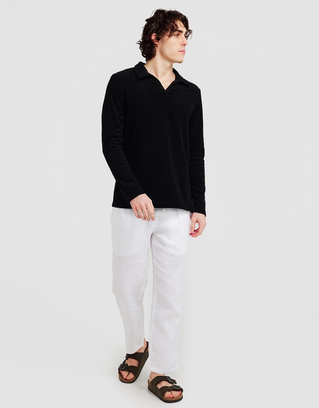 Vacay Swimwear - L/S Black Terry Polo