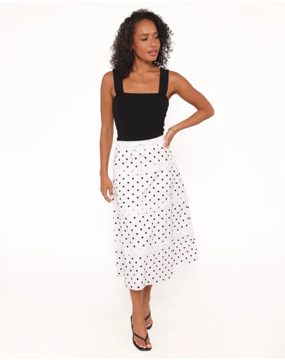 Petal & Pup - Lucia Tiered Midi Skirt - White Polka Dot