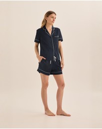 Gingerlilly - Sonia Navy Satin Short PJ Set