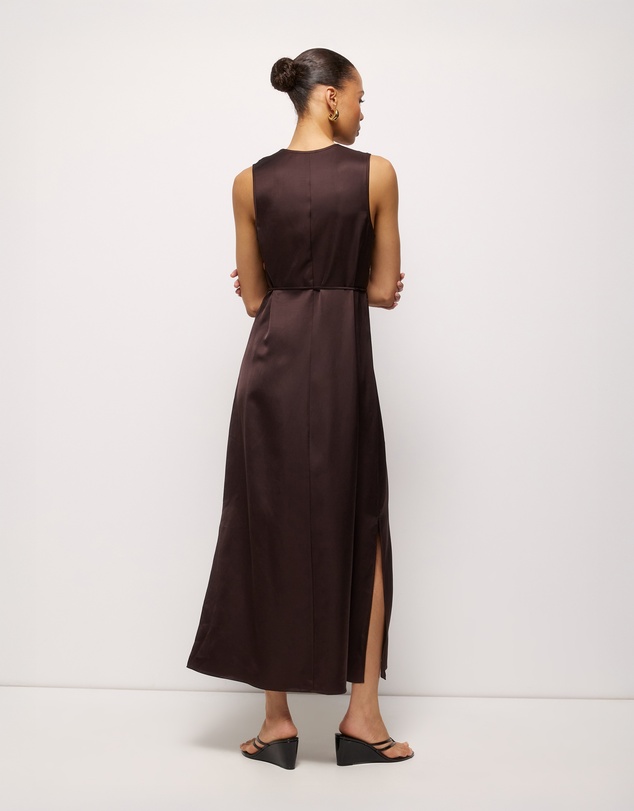 AERE - Sable Satin U Neck Midi Dress