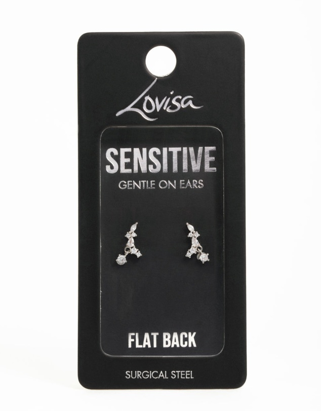 Lovisa - Surgical Steel Cubic Zirconia Marquise Flat Back Earrings