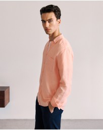 Trenery - Regular Fit Linen End On End Shirt in Shell Pink