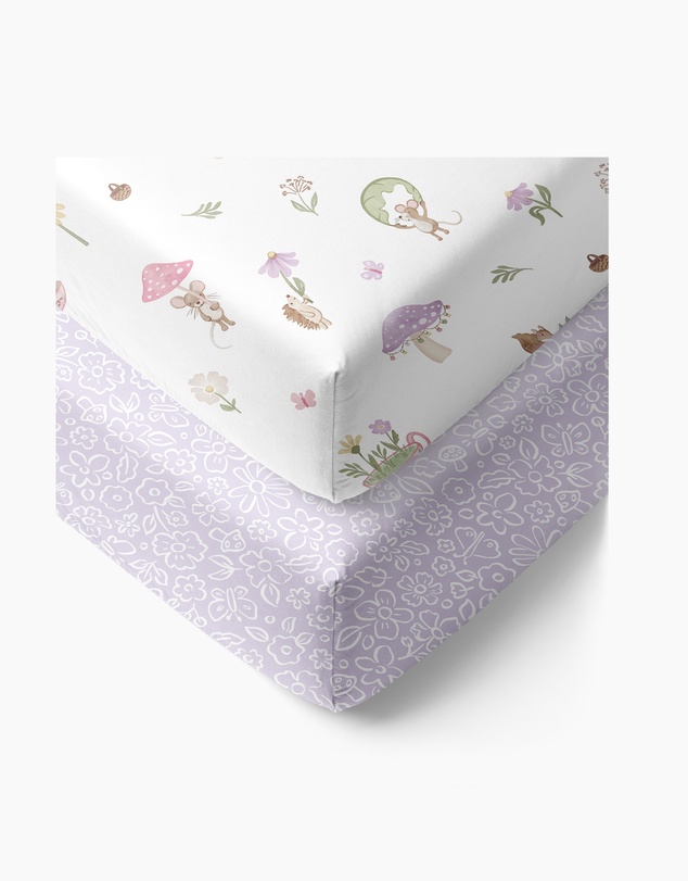 Living Textiles - 2 Pack Organic Cot Fitted Sheet - Whimsical Wonderland