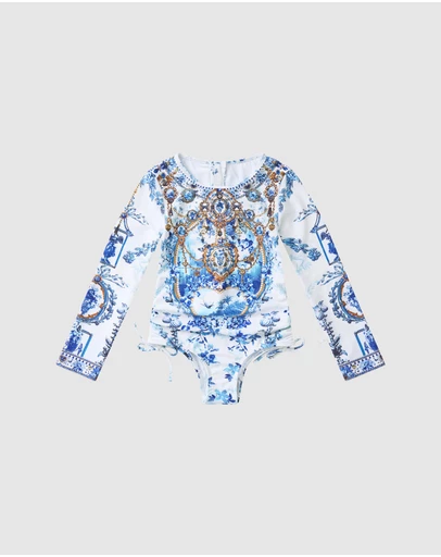 Camilla - Ruched Tie Side Long Sleeve Paddle Suit - Kids