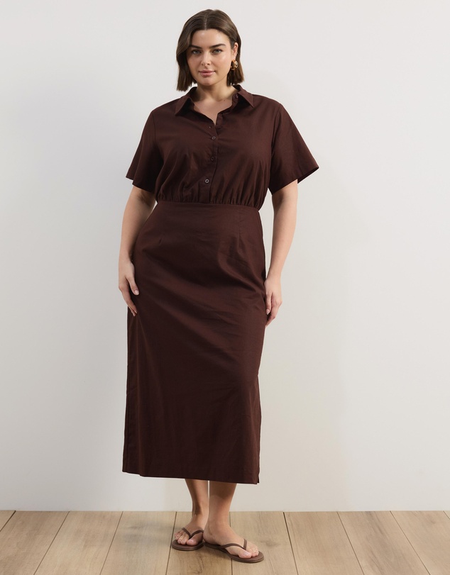 Atmos&Here Curvy - Remi Linen Blend Midi Shirt Dress