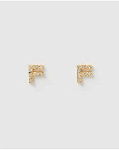 Izoa - Alphabet Mini Letter F Stud Earrings Gold