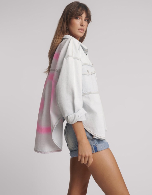 ONE TEASPOON - Hand-Sprayed Smiley Daria Denim Shacket - Bel Air Blue