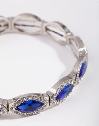Lovisa - Silver Marquise Blue Diamante Stretch Bracelet