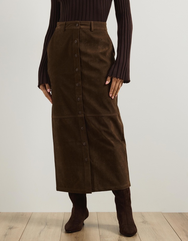 Atmos&Here - Sylvette Faux Suede Midi Skirt
