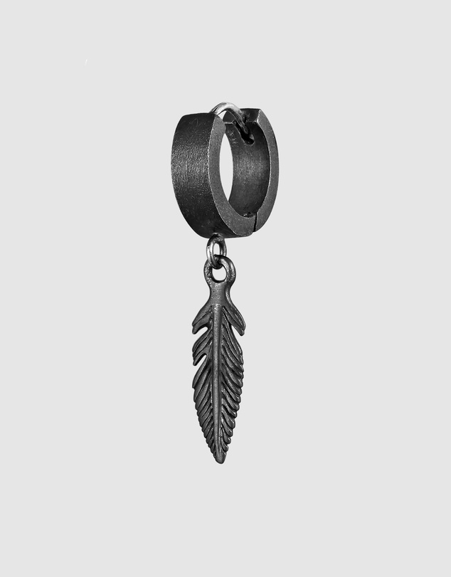 Kuzzoi - ICONIC EXCLUSIVE - Earrings Creole Feather Single Piece in 925 Sterling Silver Oxidized