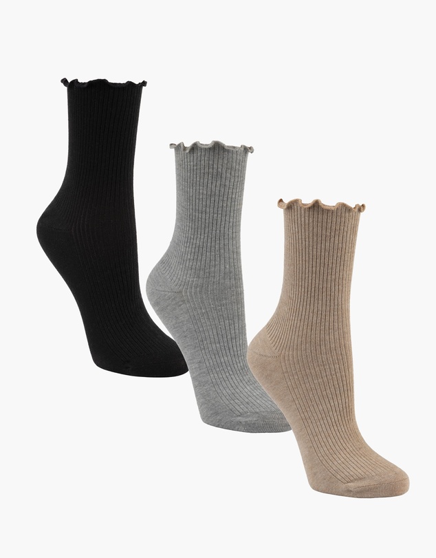 Pussyfoot - 3 Pack Ribbed Frill Quarter Crew Socks Bamboo Cotton Circulation Friendly Comfort Top